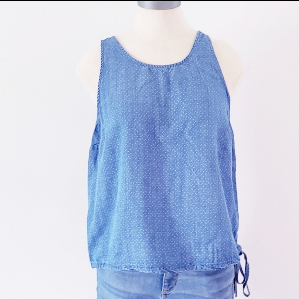 🤑Women's chambray denim drawstring tan top - Picture 2 of 4